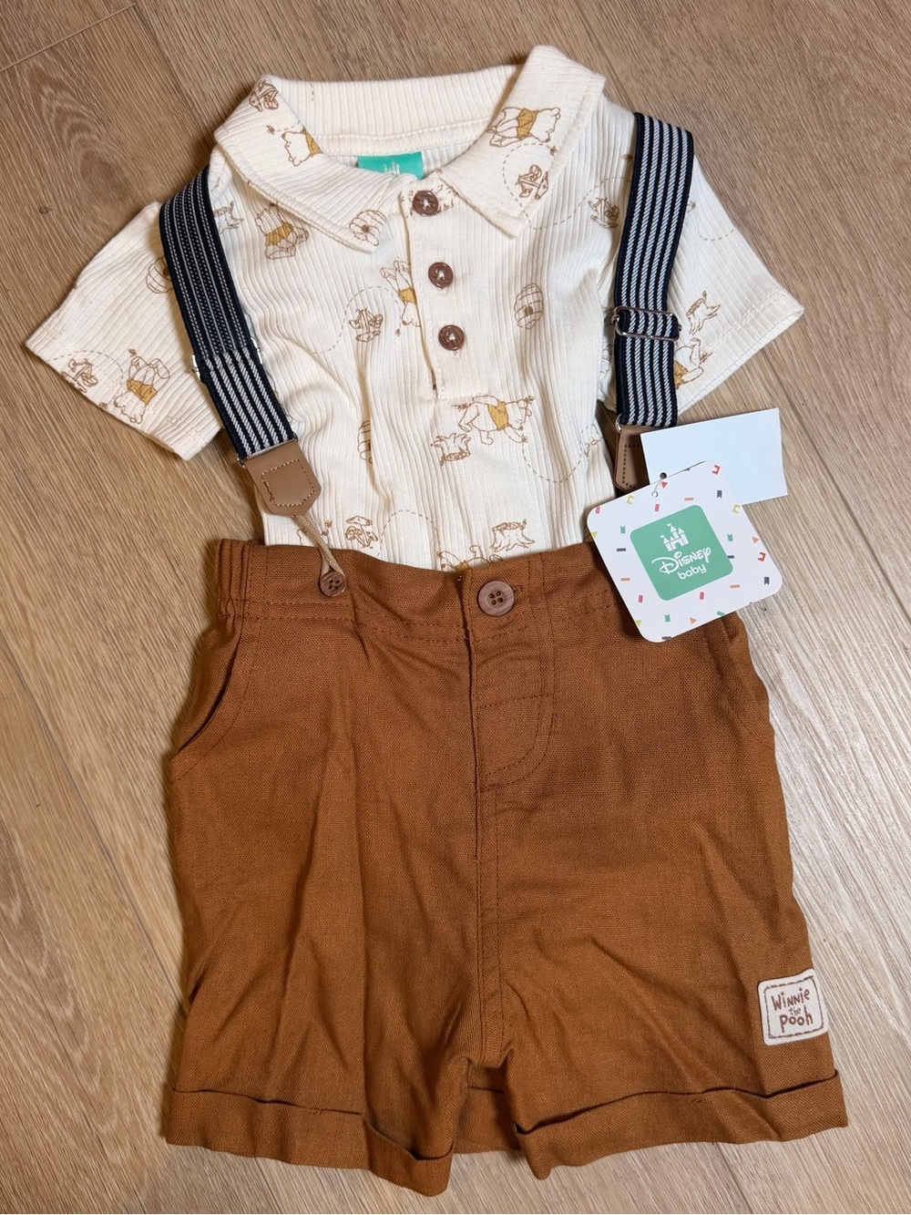 Disney Baby Winnie the Pooh Suspender Shorts Outfit 18M NWT